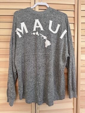 Spirit Jersey Maui Long Sleeve Shirt Gray Women Medium Aloha Knit